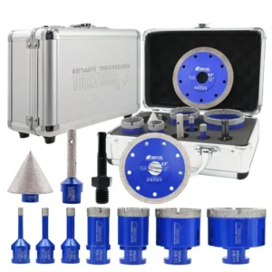 11PCS 5/8”-11 Diamond Core Drill Bit Saw Blade Set Vacuum Brazed Diamond Hole Saw Kit Diamond Finger Milling Beveling Bit