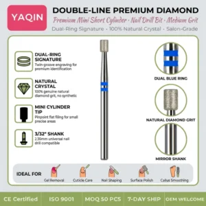 3/32″ 2.5mm Flat Top Cylinder Precision Tool Natural Diamond Nail Drill Bit For Russian Manicure Specialists
