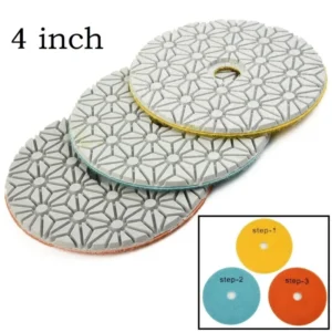 3Pcs 4 Inch Round Dry Wet Emery 3 Step Polishing Pads for Granite & Stone Grinding Customizable