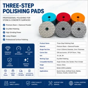 4 Inch 3 Step Dry Diamond Polishing Pads for Marble Granite and Concrete Made of Fine Grade Diamond and Resin Powder