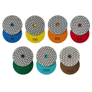 7 Steps 100mm Honeycomb Dry Diamond Polishing Pads Set with Aluminium Velcro Backer