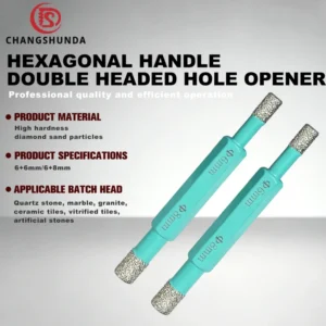 Double-Headed Hex Shank Diamond-Coated Drill Bit for Marble Tile Glass and Masonry Drilling 5mm 8mm