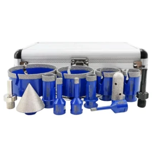 High Speed Steel 13pcs Brazed Diamond Core Drill Bit Hole Saw Set for Milling Chamfer on Granite Marble Masonry Angle Grinder
