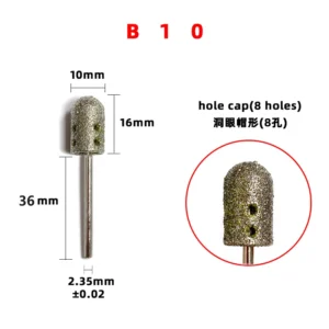 Multiple 3/32 Shaft Diamond Burs Nail Drill Bits Nail Tools Foot Care 8 Holes Cap