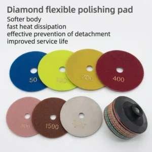 OEM Hoop & Loop 4” 100mm Diamond Resin Flexible Floor Polishing Buffing Pads for Marble & Granite Grit 50 Medium Abrasive