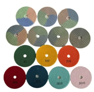 Three-Color Diamond Polishing Pads Multi-Grit Wet Grinding Discs with Color-Coded Design for Granite Concrete Polishing