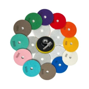 Wet/Dry Diamond Polishing Pads Kit for Quartz Tile Polish Hook Loop Backer Drill Adapter